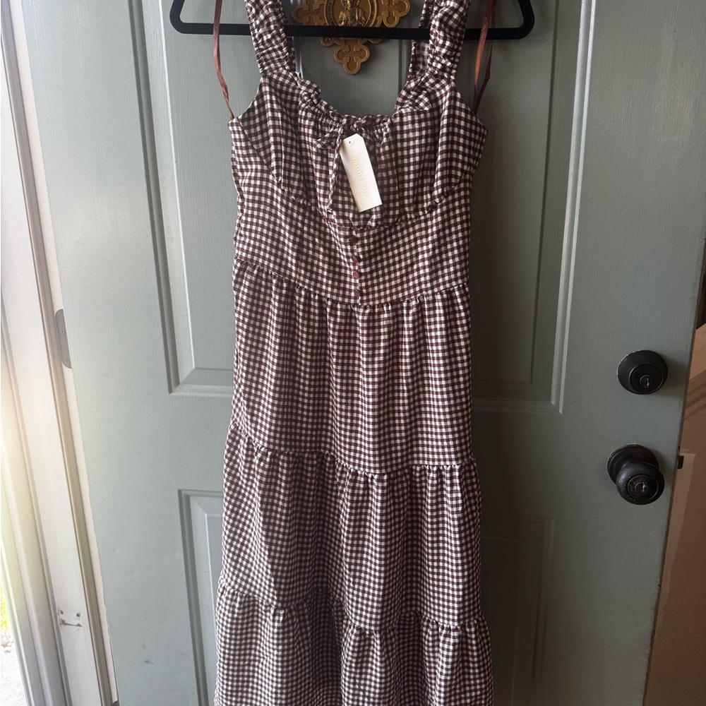 NWT Monteau Brown Gingham Checkered Sleeveless Dress | Size M